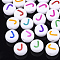 Initial Acrylic Beads, Horizontal Hole, Flat Round, Mixed Color, Letter.J, 7x3.5~4mm, Hole: 1.2mm, about 3700pcs/500g