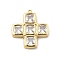 Brass Micro Pave Clear Cubic Zirconia Pendants, Cross Charms, Rack Plating, Long-Lasting Plated, Lead Free & Cadmium Free, Real 18K Gold Plated, 24.5x22x3.5mm, Hole: 1.2mm