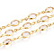 Brass Oval Link Chains, with Glass, Soldered, with Spool, Long-Lasting Plated, Golden, Clear, 13.5x5x2~2.5mm, about 32.81 Feet(10m)/Roll