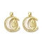 Brass Micro Pave Clear Cubic Zirconia Pendants, with Shell, Real 18K Gold Plated, Human, Moon, 22.5x19x2.5mm, Hole: 3.5x4mm