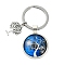 Alloy Glass Keychains, with 304 Stainless Steel Keychain Clasps, Flat Round, Royal Blue, 6.2cm