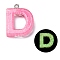 Luminous Resin Pendants, Glow in the Dark, with Platinum Plated Loop, Letter, Letter D, 24x18.5x5mm, Hole: 1.8mm
