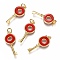 Brass Enamel Pendants, Long-Lasting Plated, with Jump Ring, Key, Real 18K Gold Plated, Red, 24x10x2mm, Hole: 3mm, jump ring: 5x0.8mm