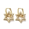 Golden Brass Micro Pave Cubic Zirconia Dangle Hoop Earrings, Star, 32x20mm