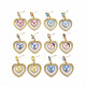 Corazón con pendientes de botón colgantes de aleación chapados en estante de porcelana EJEW-S211-004-RS-1