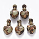 Pendentifs de flacon de parfum ouvrant en bronzite synthétique et jaspe aqua terra assemblés en cœur G-R484-01A-1