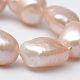 Hebras de perlas ovaladas de agua dulce cultivadas naturales PEAR-R015-25-3