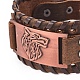 フルグレインレザーコードブレスレット  合金リンクと時計バンドの留め金付き  オオカミの頭を持つ長方形  赤銅鉱  10-3/4インチ（27.3cm）  39x8mm BJEW-G620-B03-2
