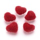 Cabochon ricoperti di pelliccia di visone, con fondo in lega, cuore, colore argento placcato, rosso, 14x17x6.5mm
