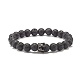 Natural Lava Rock Round Beaded Stretch Bracelet with Clear Cubic Zirconia Crown BJEW-JB07797-03-1