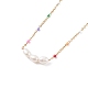 Natural Pearl Pendant Necklace with Colorful Enamel Chains for Women NJEW-JN03798-3