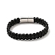 Черный кожаный плетеный браслет с 304 магнитной застежкой из нержавеющей стали для мужчин и женщин BJEW-C021-17-3