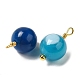 Dyed Natural Agate Round Charms with Real 18K Gold Plated Brass Loops KK-P242-09B-G01-2