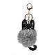 Porte-clés en cuir pu chat mignon et imitation boule de fourrure de lapin rex KEYC-C005-01D-1