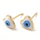 Enamel Heart with Evil Eye Stud Earrings EJEW-E274-02G-07-1