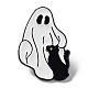 Ghost with Black Cat 合金エナメルブローチ  ハロウィンピン  ホワイト  29.5x20x1.5mm JEWB-E034-02EB-04-1