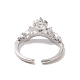 Clear Cubic Zirconia Crown Open Cuff Ring RJEW-P034-10P-3