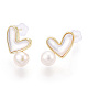 Orecchini a bottone con cuore di conchiglia bianca naturale e perle PEAR-N020-05P-3
