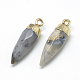 Natural Flower Agate Pointed Pendants G-Q495-06G-2