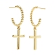 Orecchini a forma di c con croce pendenti in ottone orecchini a cerchio lungo a mezza goccia da donna EJEW-E167-01G-2