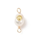 Grade AA Natural Cultured Freshwater Pearl Connector Charms with Golden Tone Alloy Slices PALLOY-JF01996-02-2