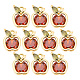 Benecreat 10 個のキュービックジルコニアチャーム  18KGP本金メッキ  真鍮パーツ  りんご  レッド  レッド  9.5x7.5x4mm  穴：1mm KK-BC0012-65-1