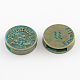 Antique Bronze & Green Patina Plated Flat Round Zinc Alloy Slide Charms X-PALLOY-Q307-02-NR-1