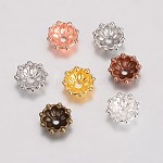 Cappucci di perline fantasia in lega, fiore multi-petalo, colore misto, 8x3mm, Foro: 1 mm