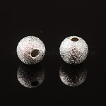 Perles texturées en laiton plaqué argent de 6 mm, ronde, Trou: 1mm