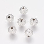 Perles en laiton texturées, ronde, sans nickel, couleur argentée, environ 6 mm de diamètre, Trou: 1mm