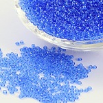 11/0 grade a perles de rocaille en verre transparent, ronde, bleuet, 2x1.5mm, Trou: 0.8mm, environ 3000 pcs/50 g