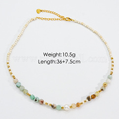 Handgefertigte Halsketten aus Naturperlen, Naturquarz und Muschelperlen, Edelstahl Halskette Schmuck für Frauen, 14.17 Zoll (36 cm)