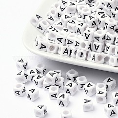 Abalorios de letras de acrílico, letra A, cubo, 6 mm de diámetro, aproximamente 2600 pcs, agujero: aproximamente 3.2 mm, 2600 unidades / 500 g