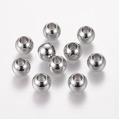 Cuentas europeas de acero inoxidable 304 resistentes al deslustre, Abalorios de grande agujero, barril, 10x8mm, agujero: 5 mm