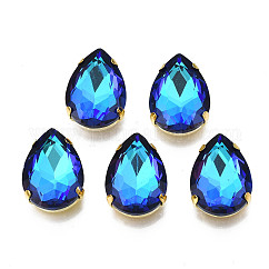 Cose en el rhinestone, Enlaces multifilares, Diamantes de imitación de cristal, Con engastes de puntas de acero inoxidable 201 bañados en oro, accesorios de prendas de vestir, facetados, lágrima, azul medio, 18x13x6.5mm, agujero: 1 mm