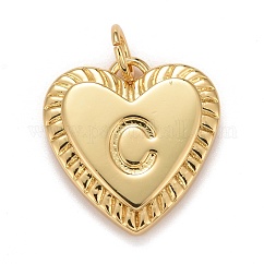 Placage en rack véritables pendentifs en laiton plaqué 18k or véritable, avec anneaux de jonction, Plaqué longue durée, sans plomb et sans cadmium et sans nickel, coeur avec la lettre a~z, letter.c, 16x15x2.5mm, anneau de jonction: 5x0.5mm, 3 mm de diamètre intérieur 