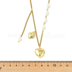 Collares de cadena tipo curb con colgante de corazón de acero inoxidable 304 y perla natural tipo arroz para mujer.&nbsp;NJEW-JN06256