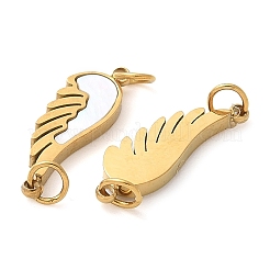 304 Edelstahl Pavé natürliche weiße Muschel Flügel Verbinder Charms&nbsp;STAS-Q345-23G