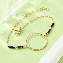Bracelets à maillons en perles de verre et acier inoxydable 304&nbsp;BJEW-A036-18G