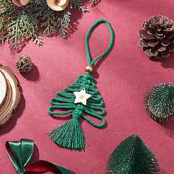 3 ciondolo decorativo in cotone a forma di albero di Natale&nbsp;HJEW-JM03830
