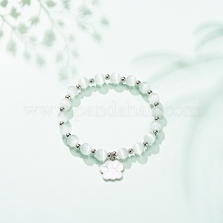 Bracciale elasticizzato tondo cat eye con perline rotonde&nbsp;BJEW-JB08590