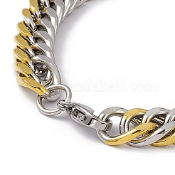 Bracciale a catena in acciaio inossidabile 201 con placcatura sotto vuoto in PVD bicolore con fermagli in acciaio inossidabile 304 per uomo e donna&nbsp;BJEW-M235-02B-GP