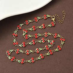 Collar de cadena de eslabones de acero inoxidable 304 con esmalte rojo cereza para mujer&nbsp;NJEW-K249-23P