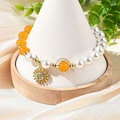 Braccialetti rotondi con ciondolo a forma di sole in ottone con micro pavé di zirconi cubici trasparenti&nbsp;BJEW-JB14348