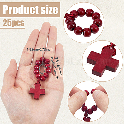 Bague en bois avec croix et perles rondes (25 pièce)&nbsp;RJEW-NB0001-09C