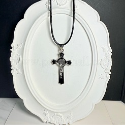 Collares con colgante de cruz crucifija de aleación esmaltada negra de estilo vintage para hombres y mujeres.&nbsp;ZV6035