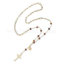 Collares de rosario redondos de ojo de tigre natural&nbsp;NJEW-JN05574-02