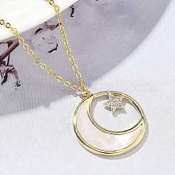 Colliers avec pendentif en forme de lune et d'étoile en laiton micro pavé en oxyde de zirconium transparent pour femmes&nbsp;NJEW-S449-02G