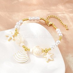 Braccialetti da donna con ciondoli a forma di stella marina in ottone smaltato&nbsp;KK-CBA68DA-16G-02