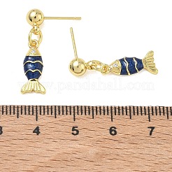Orecchini pendenti da donna a forma di pesce in ottone con micro pavé di zirconi cubici.&nbsp;EJEW-A167-06G